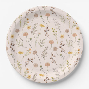 Boho Flower Watercolor Wildflower Paper Plate