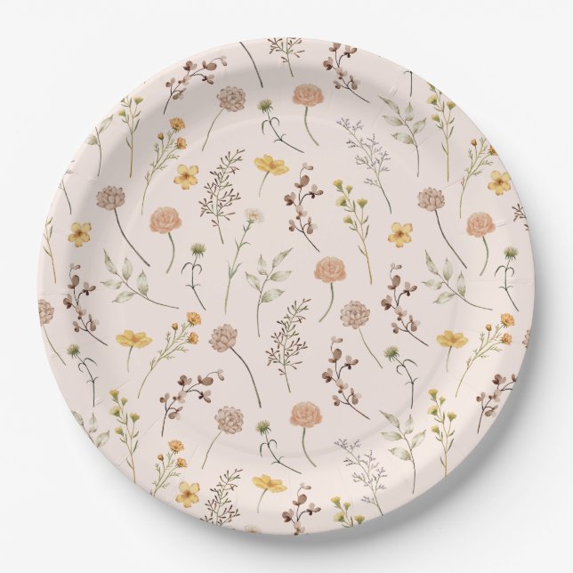 Boho Flower Watercolor Wildflower Paper Plate (Front)