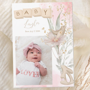 Boho Flower Wooden Block Spring Baby Announcement