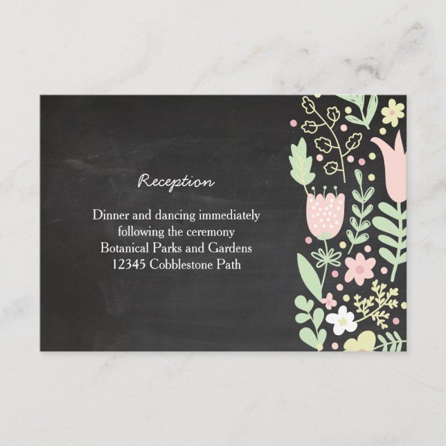 Boho Flower Wreath Rustic Chalkboard Wedding Enclosure Card (Front)