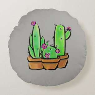 Boho flowering Cactus cacti succulents  Round Cushion
