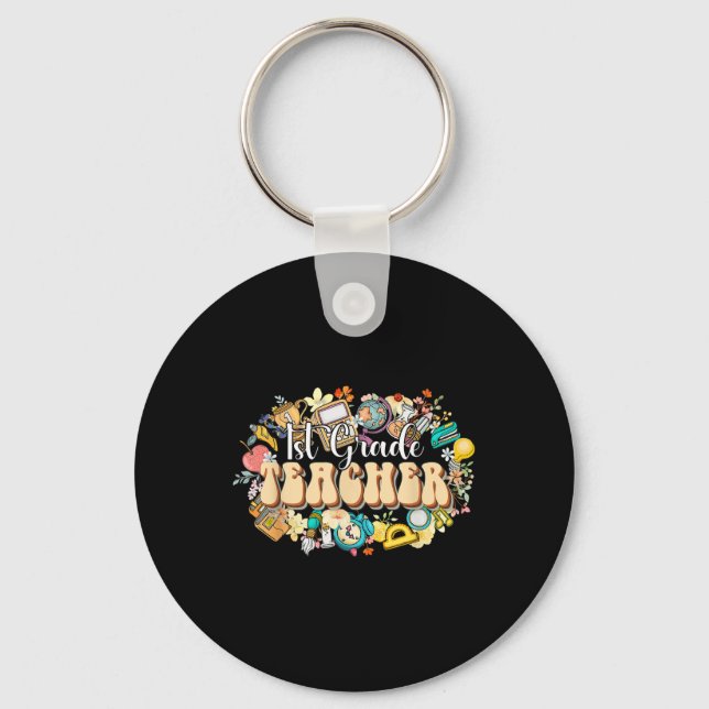 Boho Flowers 1st Grade Teacher Appreciation Back T Key Ring (Front)
