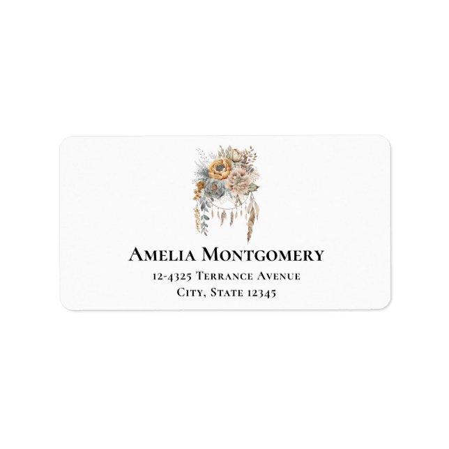 Boho Flowers and Dreamcatcher - Address Label (Front)