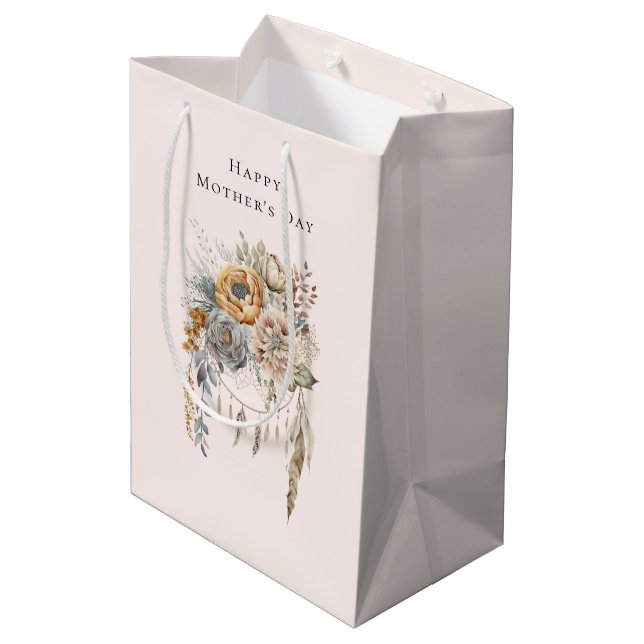 Boho Flowers and Dreamcatcher - Mother's Day Medium Gift Bag (Back Angled)