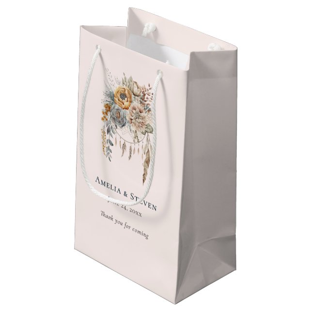 Boho Flowers and Dreamcatcher - Wedding Small Gift Bag (Back Angled)
