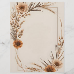 Boho Flowers and Grass Stems Custom Letterhead