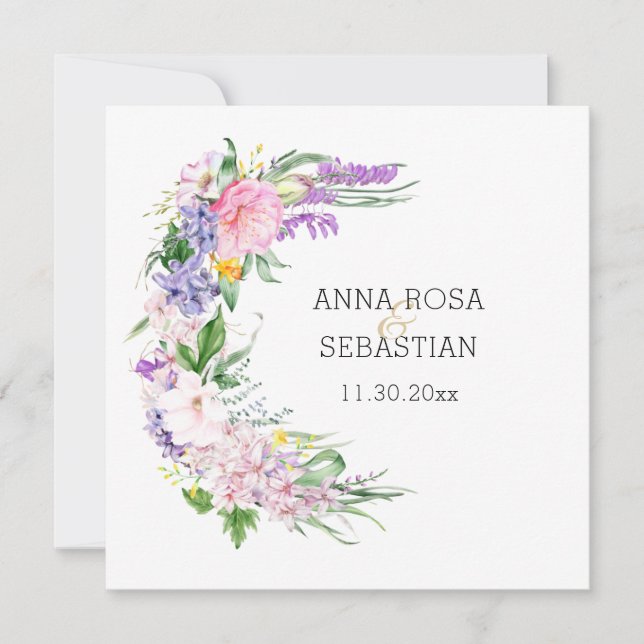*~* Boho Flowers AR15 QR RSVP Wedding Invitation (Front)