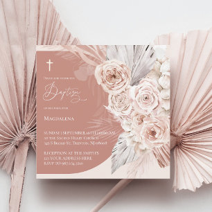 boho flowers arch design Baptism Invitation