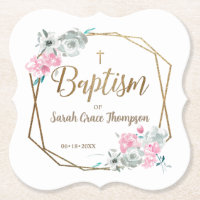 Boho flowers Baby girl name gold cross baptism