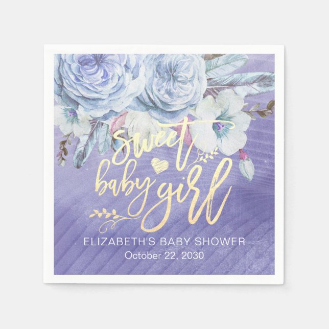 Boho Flowers Baby Shower Sweet Baby Girl Napkin (Front)