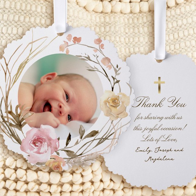 boho flowers Baptism thank you Tree Decoration Card (Creator Uploaded)