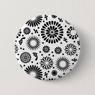Boho flowers Black and White vector floral pattern 6 Cm Round Badge