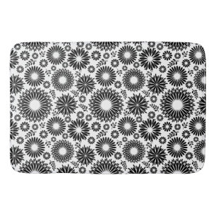 Boho flowers Black and White vector floral pattern Bath Mat