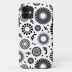 Boho flowers Black and White vector floral pattern iPhone 11 Case
