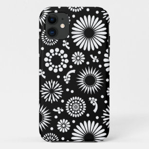 Boho flowers Black and White vector floral pattern iPhone 11 Case