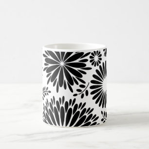 Boho flowers Black and White vector floral pattern Coffee Mug