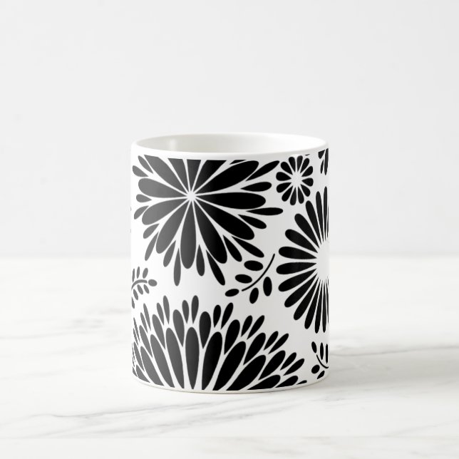 Boho flowers Black and White vector floral pattern Coffee Mug (Center)