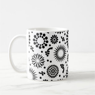 Boho flowers Black and White vector floral pattern Coffee Mug