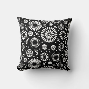 Boho flowers Black and White vector floral pattern Cushion