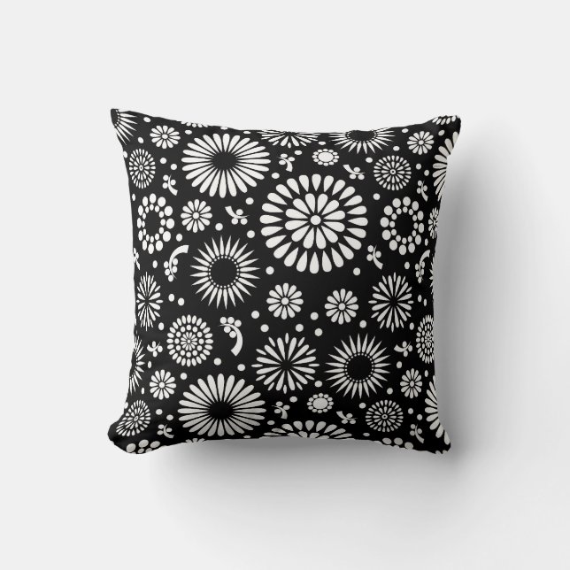 Boho flowers Black and White vector floral pattern Cushion (Front)