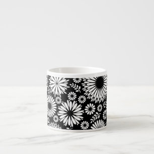 Boho flowers Black and White vector floral pattern Espresso Cup