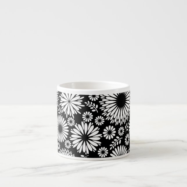 Boho flowers Black and White vector floral pattern Espresso Cup (Front)