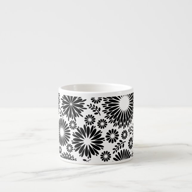 Boho flowers Black and White vector floral pattern Espresso Cup (Front)
