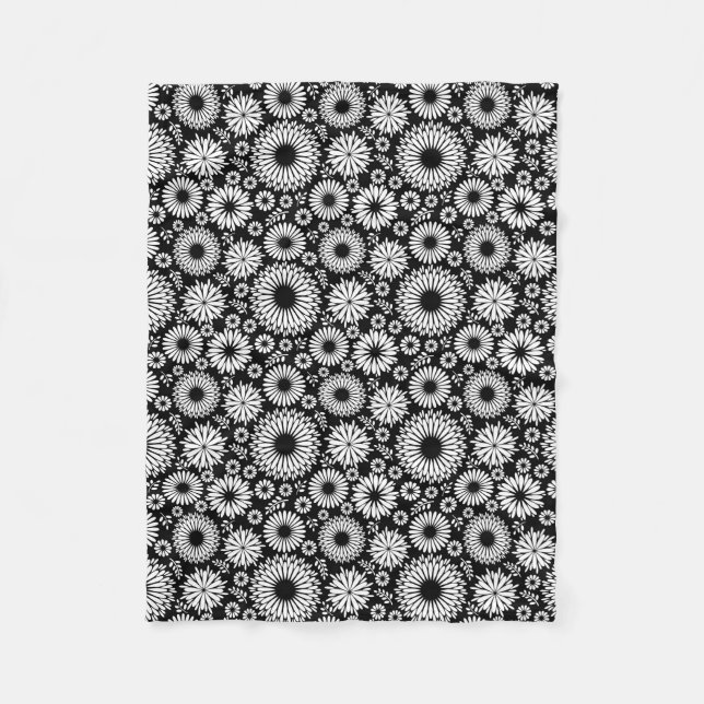Boho flowers Black and White vector floral pattern Fleece Blanket (Front)