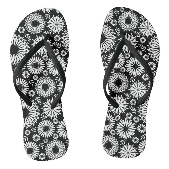 Boho flowers Black and White vector floral pattern Flip Flops (Footbed)