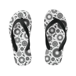 Boho flowers Black and White vector floral pattern Kid's Flip Flops