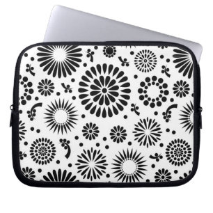 Boho flowers Black and White vector floral pattern Laptop Sleeve