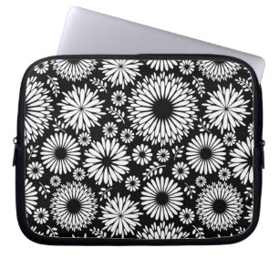 Boho flowers Black and White vector floral pattern Laptop Sleeve