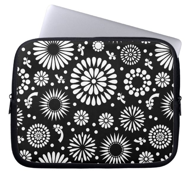 Boho flowers Black and White vector floral pattern Laptop Sleeve (Front)