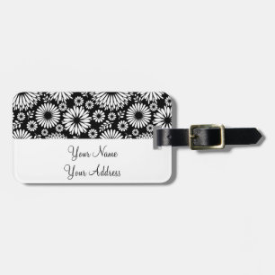 Boho flowers Black and White vector floral pattern Luggage Tag