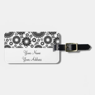 Boho flowers Black and White vector floral pattern Luggage Tag