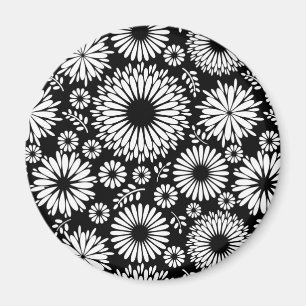 Boho flowers Black and White vector floral pattern Magnet