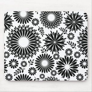 Boho flowers Black and White vector floral pattern Mouse Mat