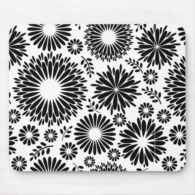 Boho flowers Black and White vector floral pattern Mouse Mat (Front)