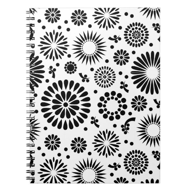 Boho flowers Black and White vector floral pattern Notebook (Front)