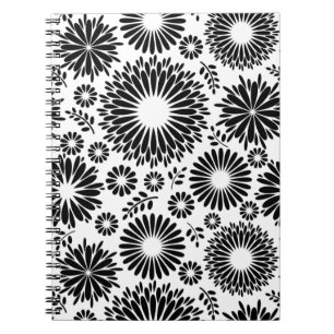 Boho flowers Black and White vector floral pattern Notebook