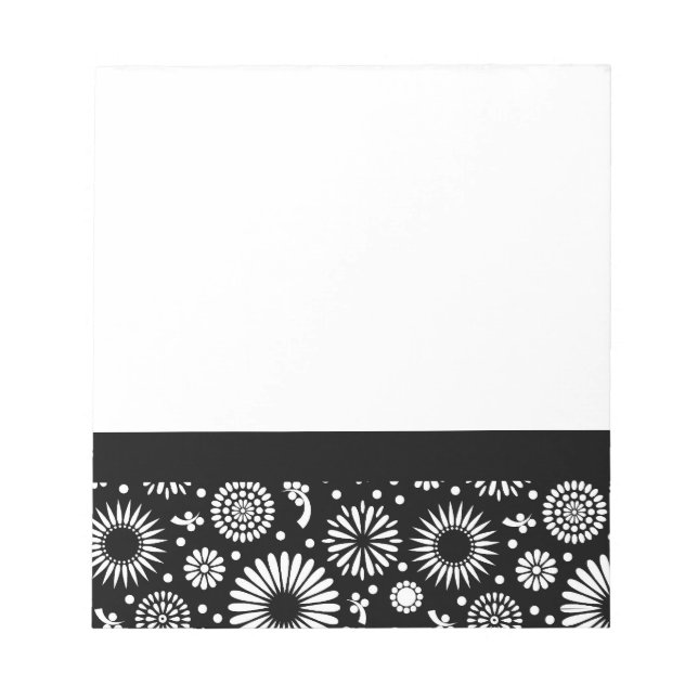 Boho flowers Black and White vector floral pattern Notepad (Front)