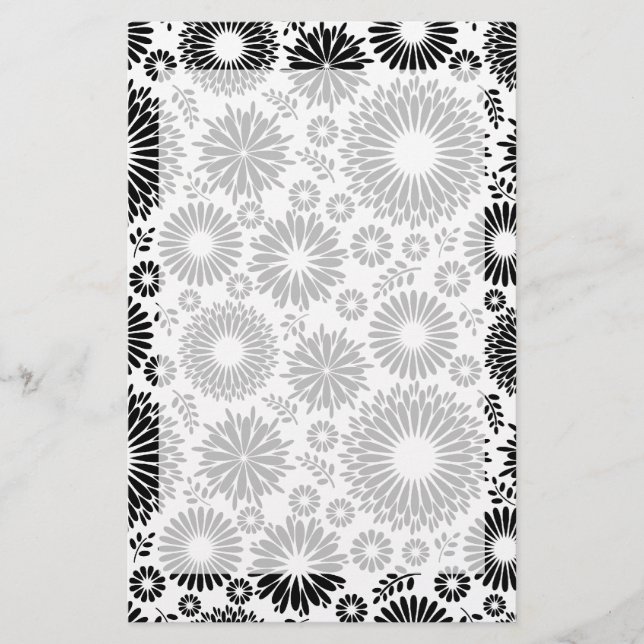 Boho flowers Black and White vector floral pattern Stationery (Front)