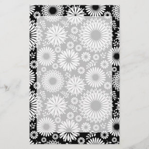 Boho flowers Black and White vector floral pattern Stationery