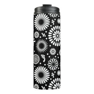 Boho flowers Black and White vector floral pattern Thermal Tumbler