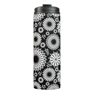 Boho flowers Black and White vector floral pattern Thermal Tumbler