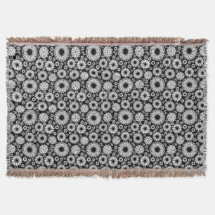 Boho flowers Black and White vector floral pattern Throw Blanket