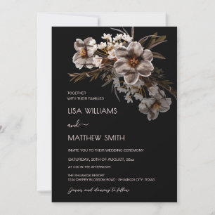 Boho Flowers Black Background Invitation