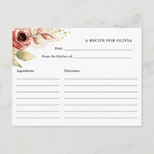 Boho Flowers, Bridal Shower Custom Recipe Card