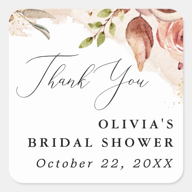 Boho Flowers Bridal Shower-Earthy Floral Square Sticker (Front)