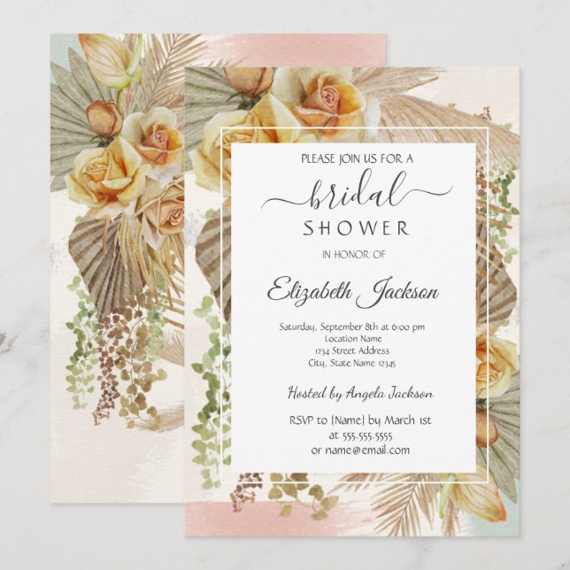 Boho Flowers Bridal Shower  Invitation (Front/Back)